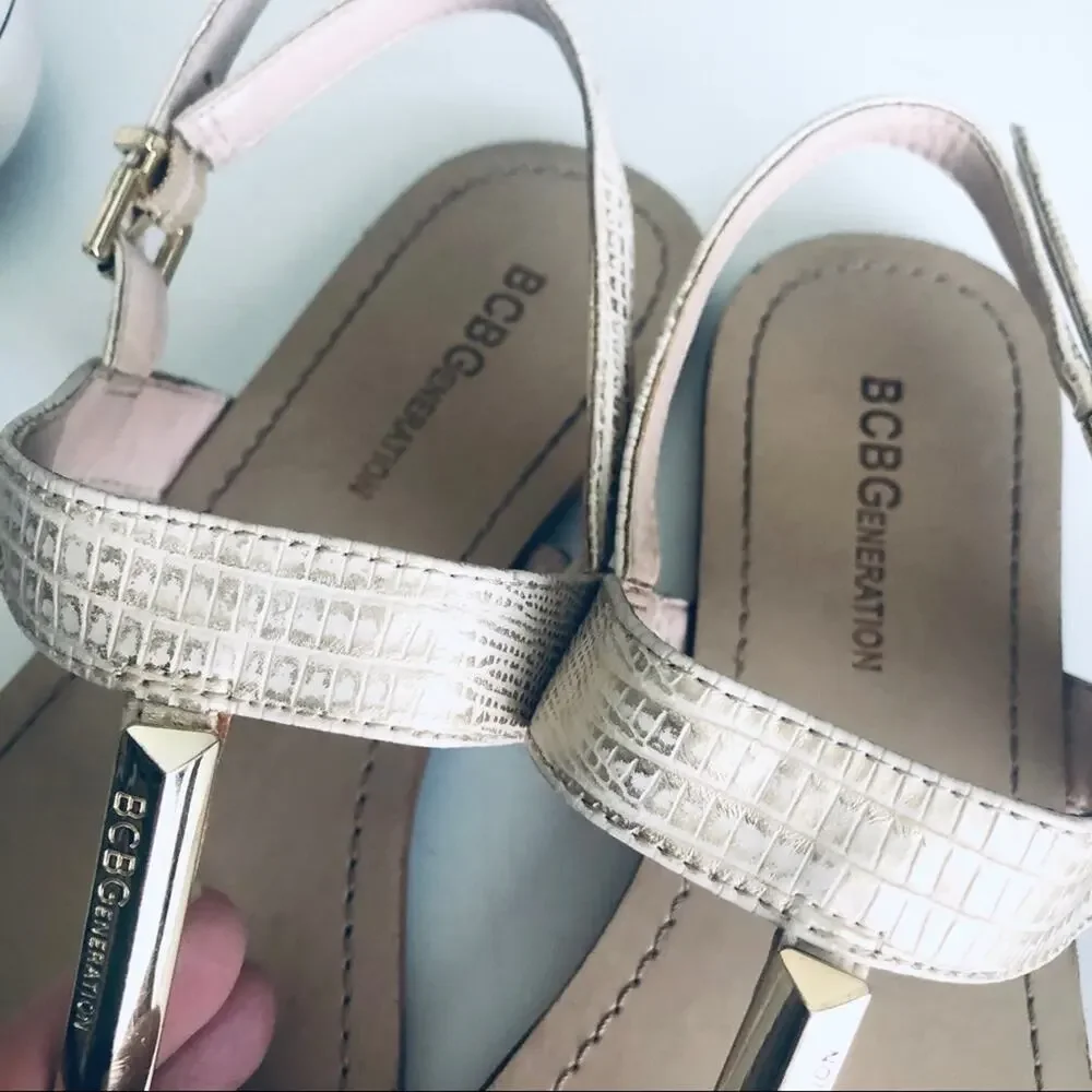 BCBGeneration Slingback Sandal Women's 7.5 Faux Snakeskin Gold Cream Sandal